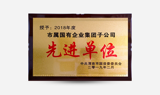 授予：2018年度市屬?lài)?guó)有企業(yè)集團(tuán)子公司先進(jìn)單位